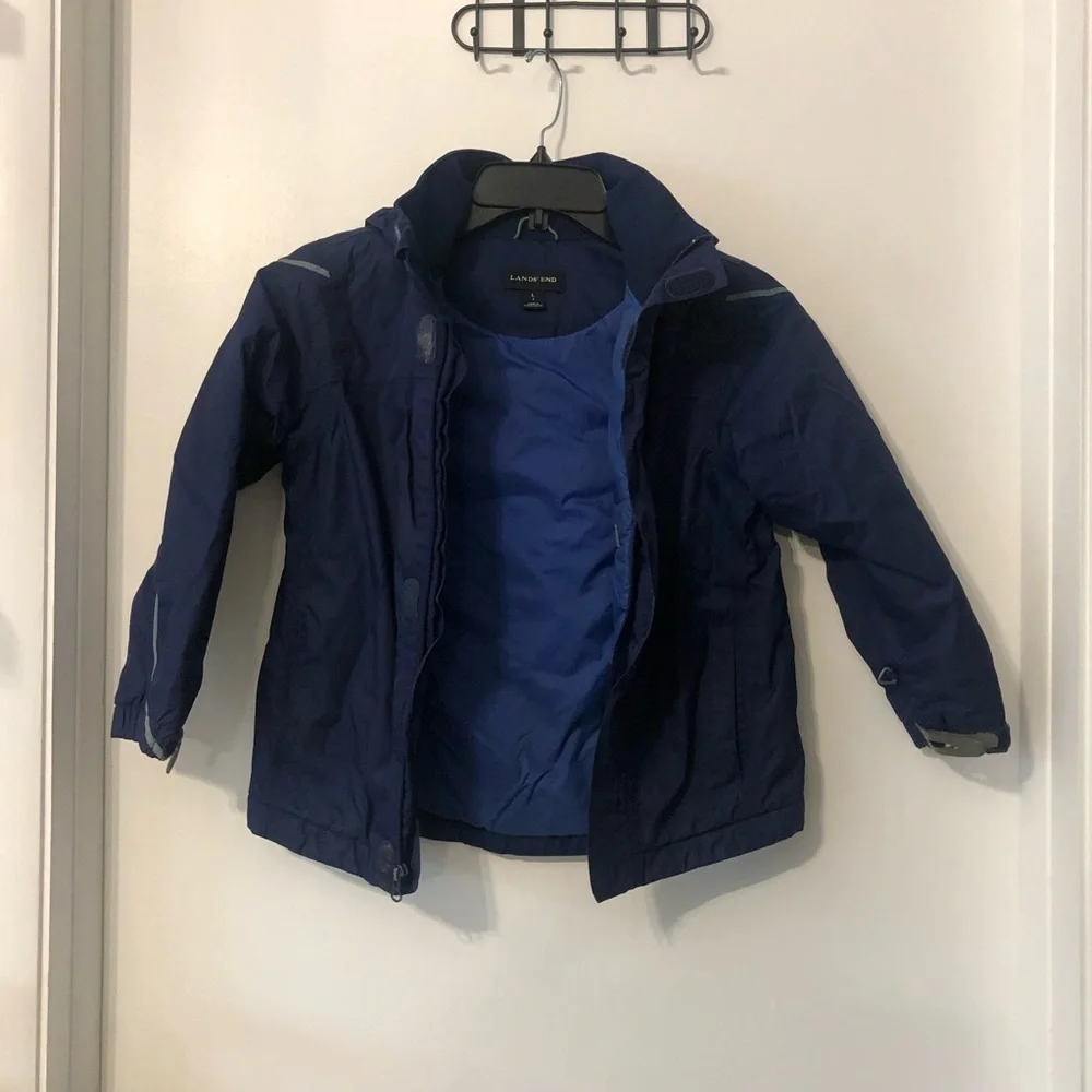 Lands' End Kids Navy Puffer Hooded Jacket Medium Size 6/7